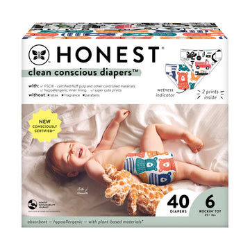 The Honest Company Clean Conscious Diapers For Sensitive Skin | Hypoallergenic, Fragrance Free | Gender Neutral Prints | Club Bo