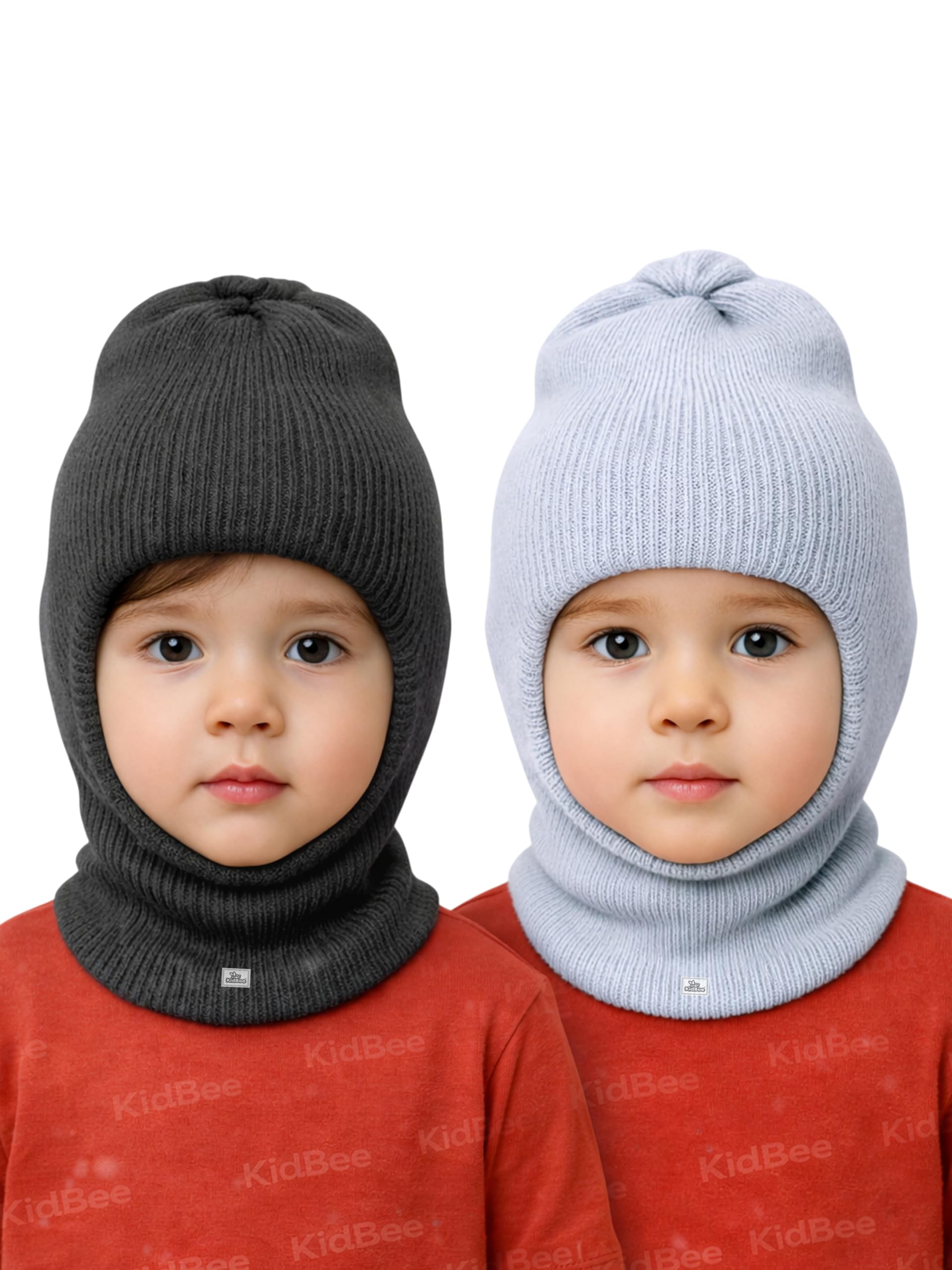 Kidbee Baby Boys & Girls Soft Wool/Woolen Monkey Winter Cap (Pack Of 2) (In, Age, 5 Years, 6 Years, Darkgrey,Lightgrey)