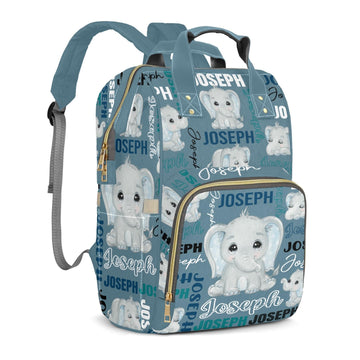 Perarts Custom Diaper Bag Mommy Bag with Multi-function Shoulders Outdoor Backpack for Newborn Baby Boy Elephant, Green Customiz
