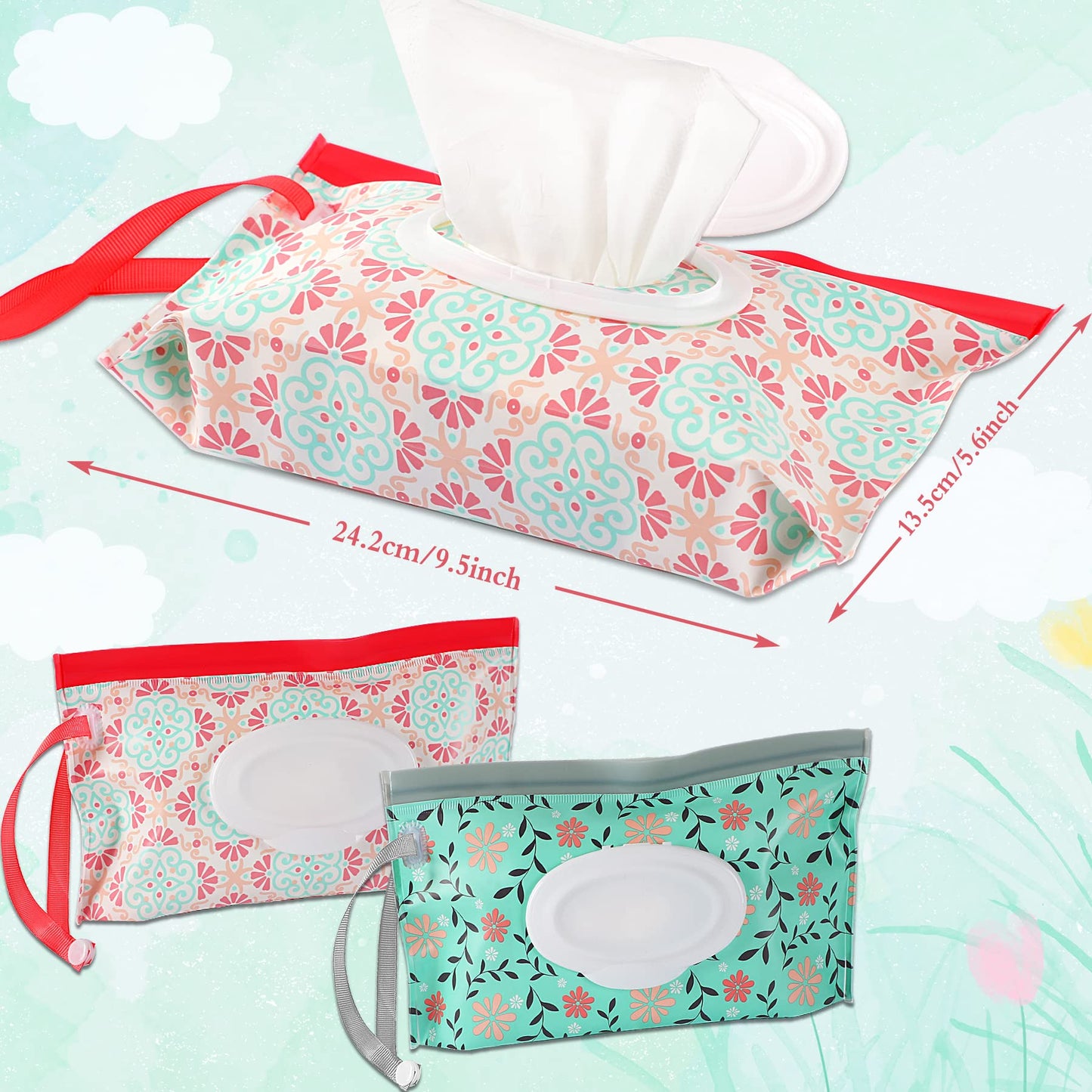 Febsnow 2 Pack Baby Wipe Pouch, Portable Wet Wipe Holder Container, Reusable And Refillable Travel Wet Wipes Dispenser Case