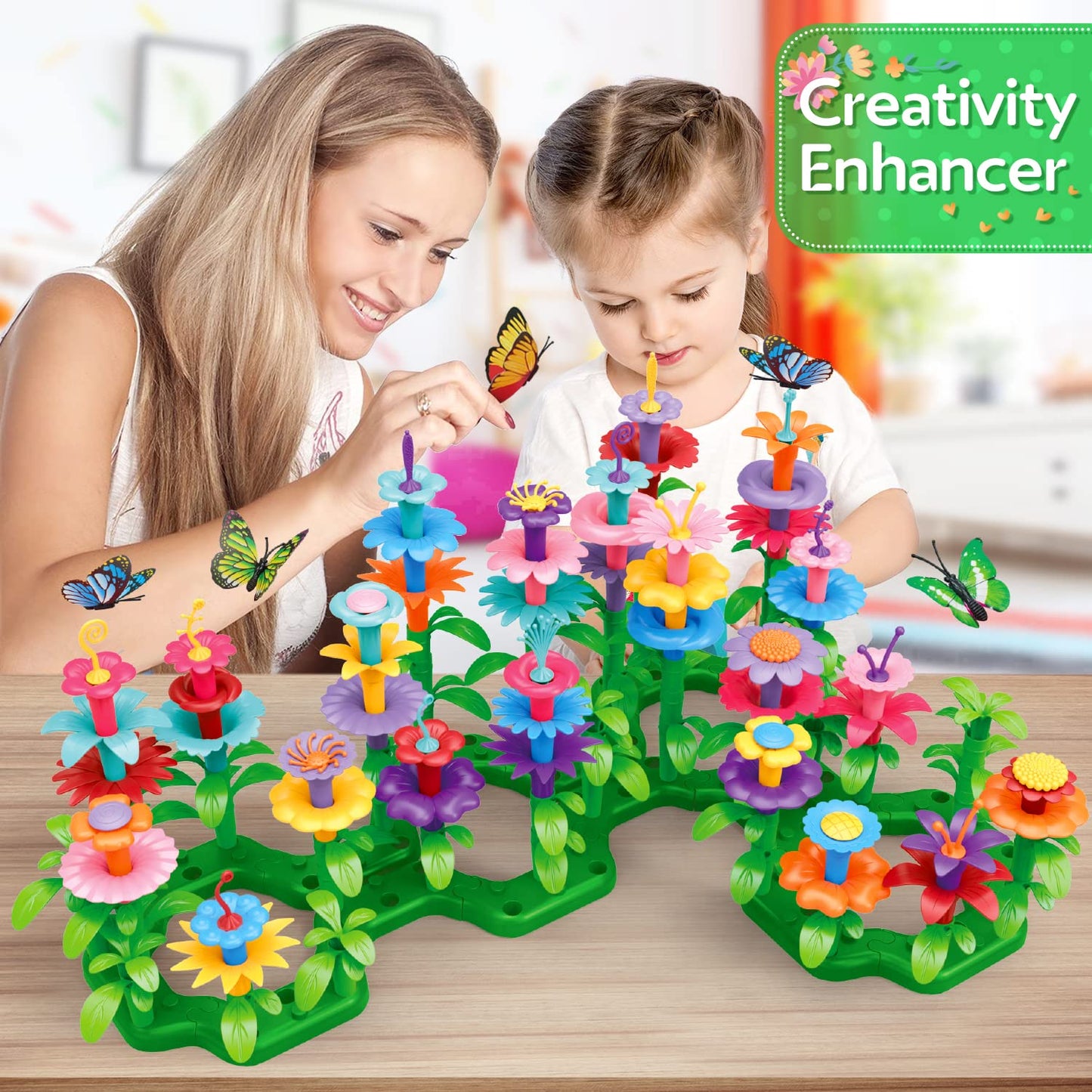 YEEBAY Flower Garden Building Toys for Girls Age 3, 4, 5, 6, 7 Year Old - STEM Gardening Toys for Kids - Stacking Game for Toddl