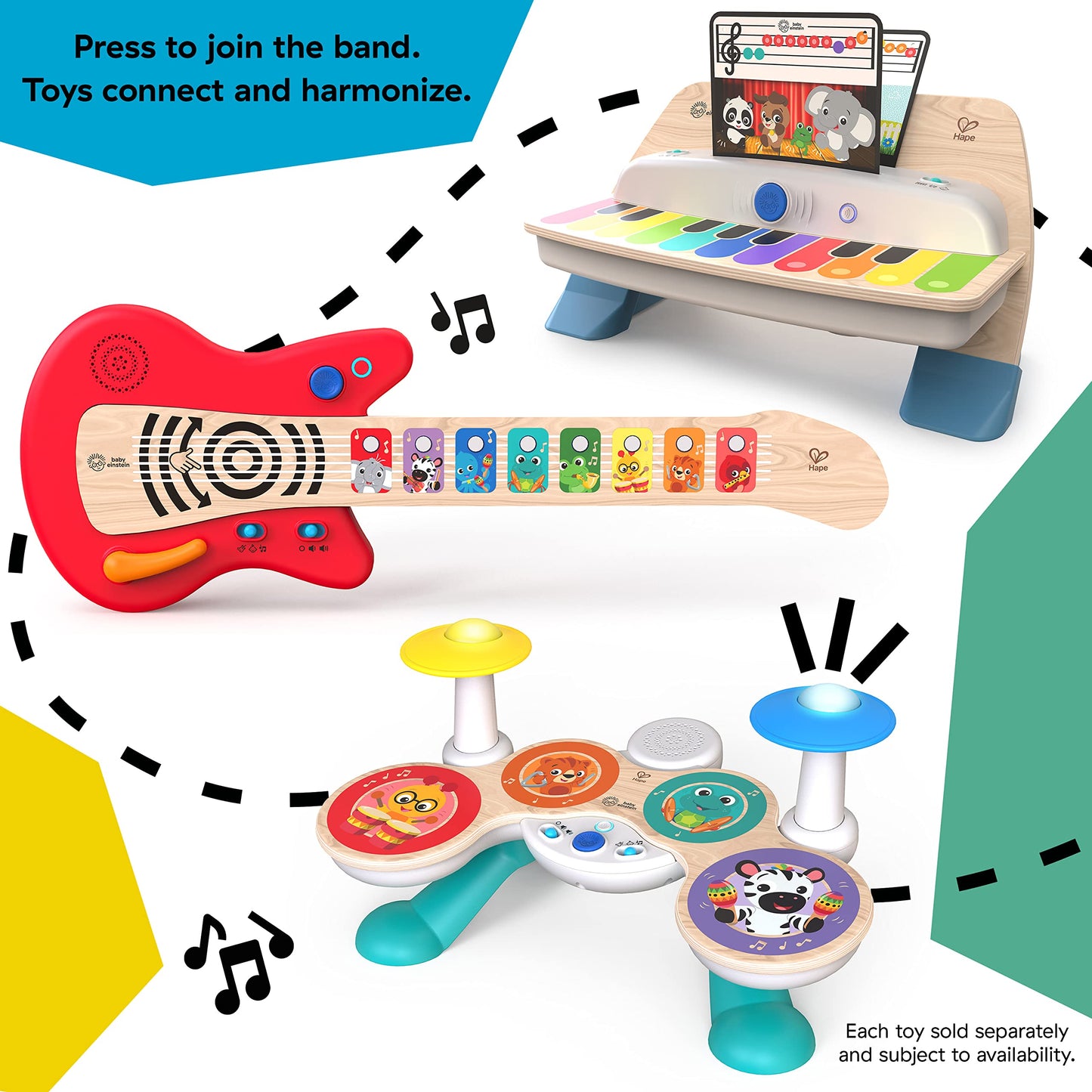 Baby Einstein Together in Tune Guitar Safe Wireless Wooden Musical Toddler Toy, Magic Touch Collection, Age 6 Months+