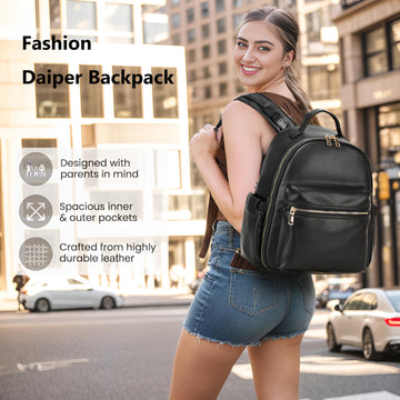 Loradi Small Diaper Backpack With Stroller Buckle, Insulated Pockets And Water-Proof Pocket (Beige)