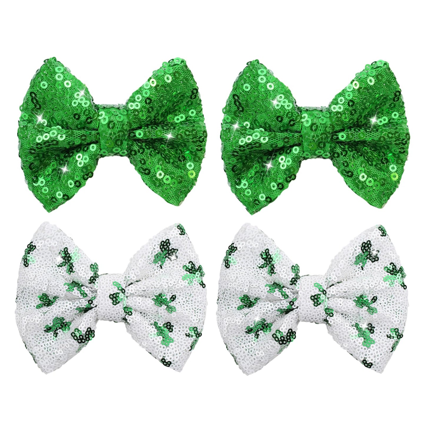 St.Patrick'S Day Sequin Hair Bows For Girls Green Sparkly Alligator Clips Shamrock Glitter Hair Accessories For Little Teen Todd
