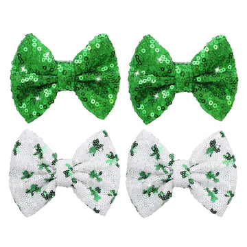 St.Patrick'S Day Sequin Hair Bows For Girls Green Sparkly Alligator Clips Shamrock Glitter Hair Accessories For Little Teen Todd