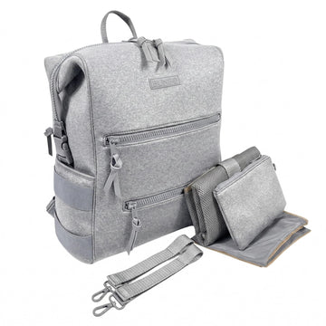BUNSO Neoprene Diaper Bag Backpack, Water-resistant, Travel Baby Bag With Changing Pad, Stroller Straps, Wet Bag and Pouch (Gray