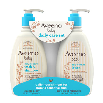 Aveeno Baby Daily Care Gift Set With Oat Extract & Prebiotic Oat, Contains Daily Moisturizing Body Lotion & Gentle 2-In-1 Baby B