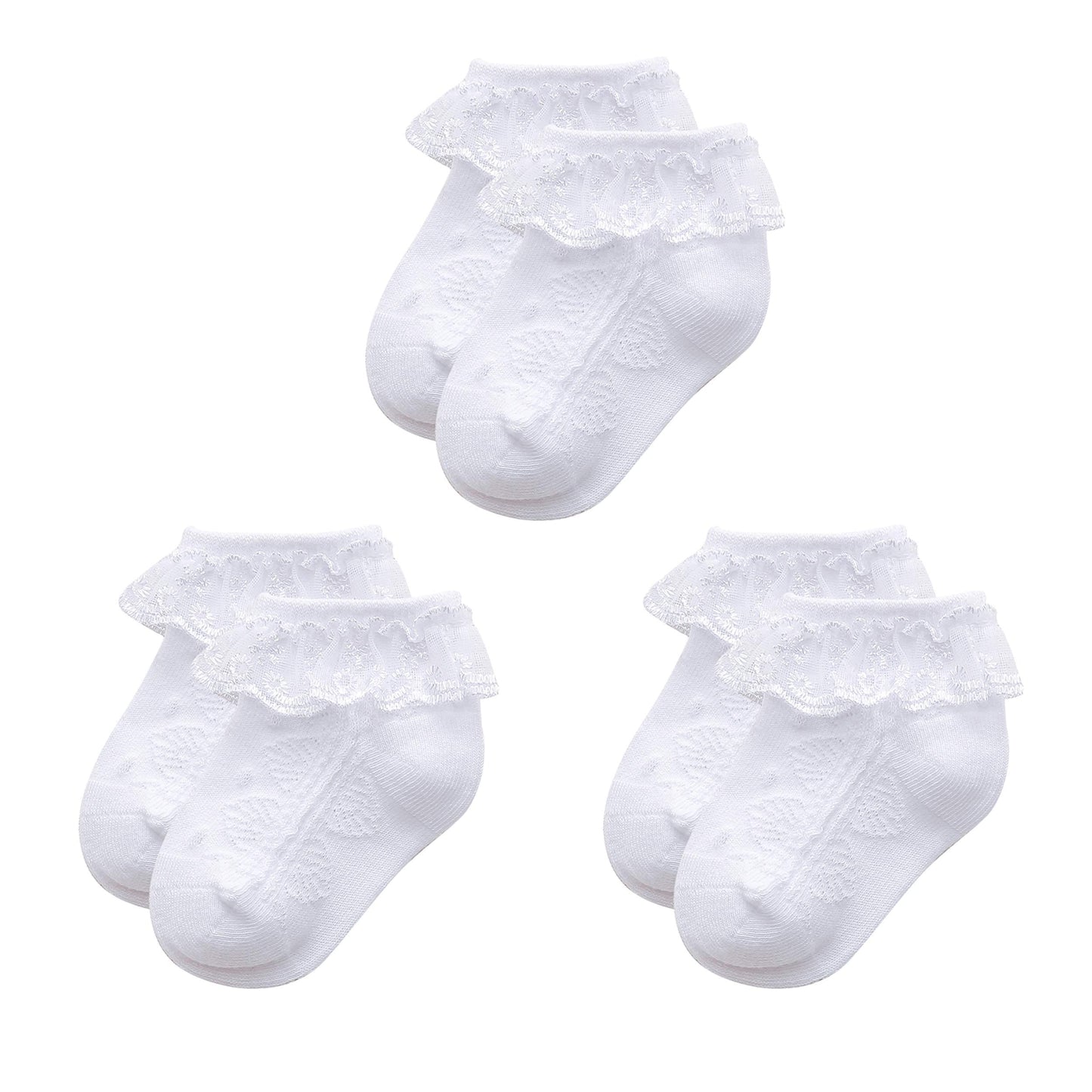 Durio Newborn Socks Girl White Baby Socks Super Soft Newborn Girl Socks Lace Ruffle Socks Baby Girl Socks Newborn B White & Whit