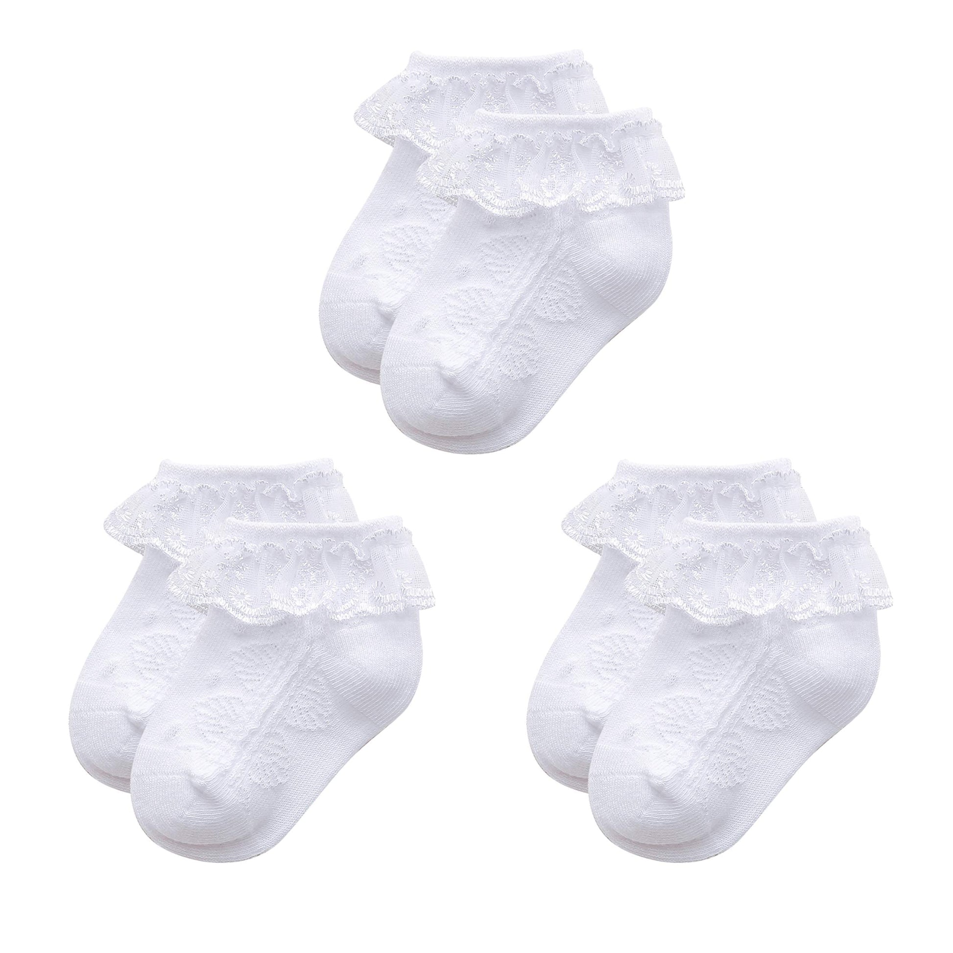 Durio Newborn Socks Girl White Baby Socks Super Soft Newborn Girl Socks Lace Ruffle Socks Baby Girl Socks Newborn B White & Whit