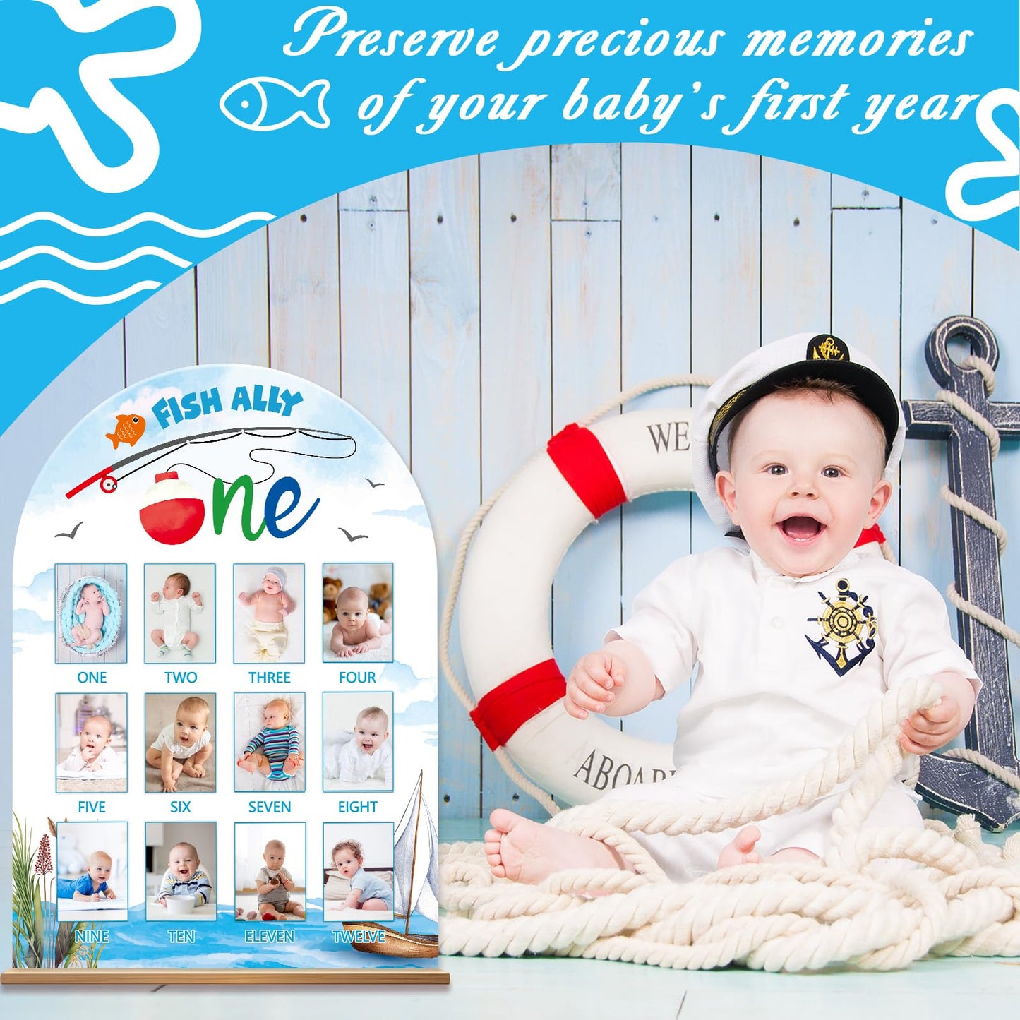 My First Year Photo Board Fish Ally One Photo Board Fishing One Year Birthday Party Decorations First Year Picture Frame 12 Mont