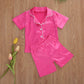 Toddler Baby Kids Satin Pajamas Set, Long Sleeve Button-Down Sleepwear Pjs For Girls (5T, Rose Red-Short Sleeve)