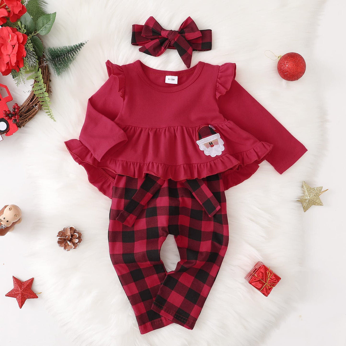 Kucnuzki 18-24 Months Girl Clothing Baby Christmas Outfit Toddler Girl Clothes Cute Little Girl Outfit Baby Ruffle Red Shirt Top