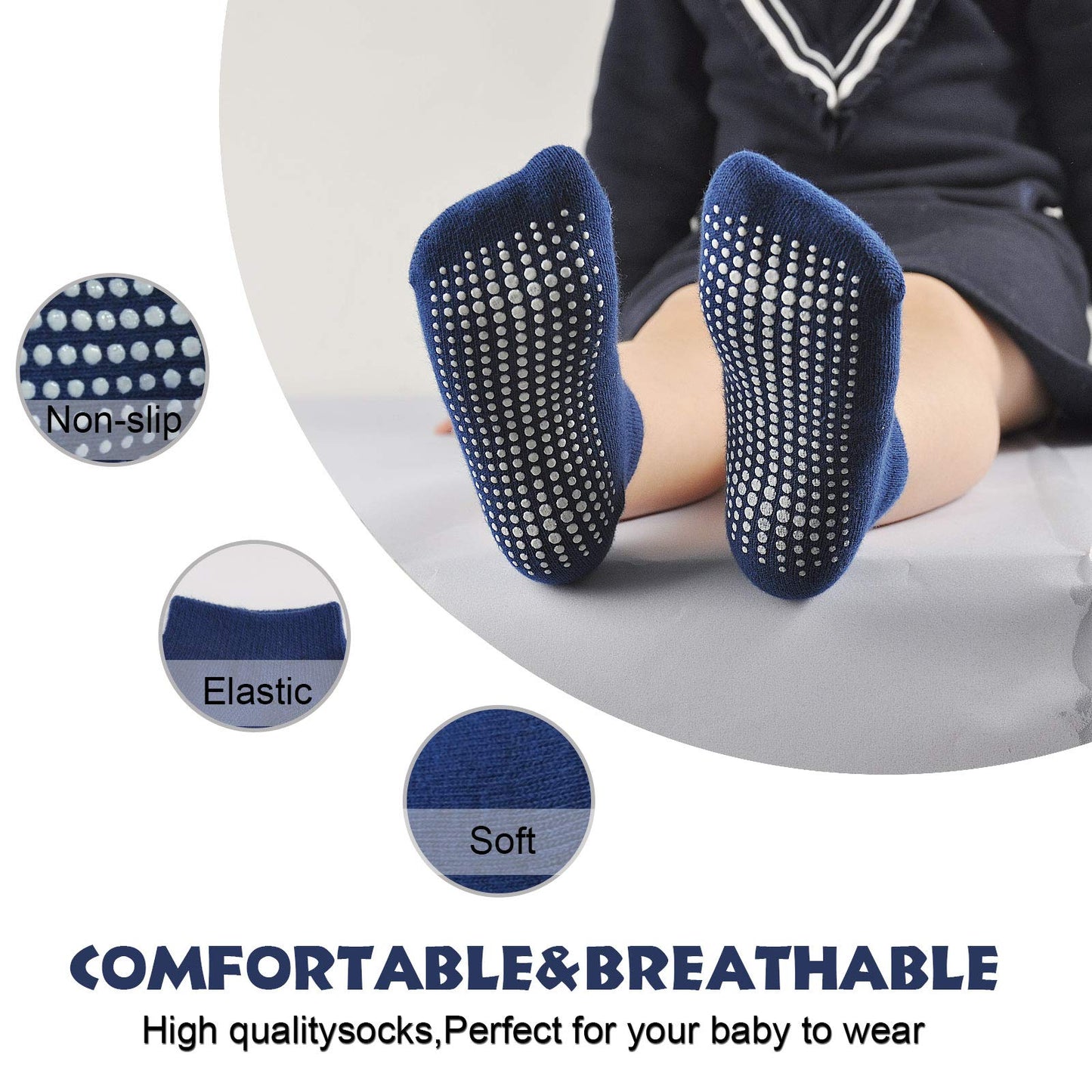 Epeius Baby Socks Low Cut Non-Slip Socks For Newborn Boys Boys Ankle Socks With Grips Value Pack 12 Pairs,Black/White/Grey/Navy/