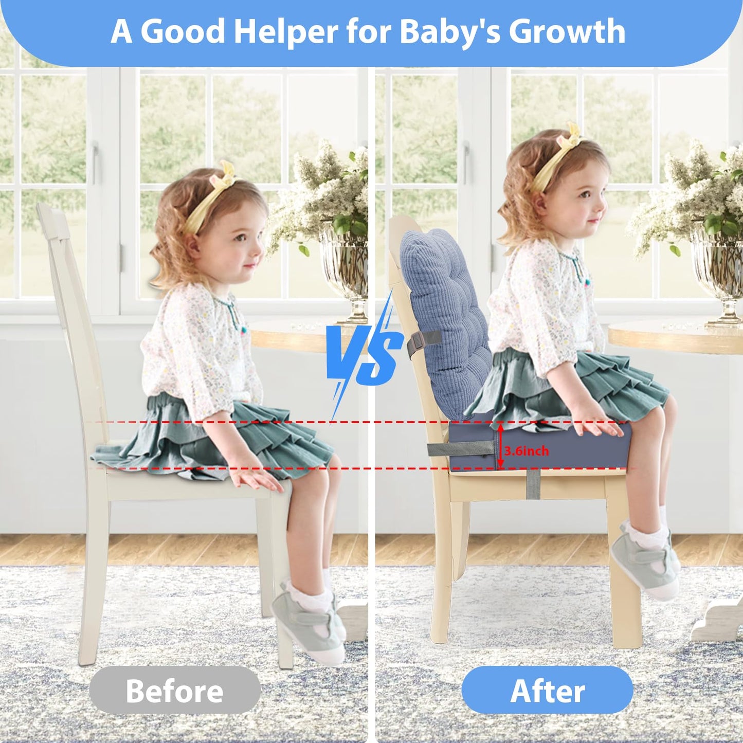 Booster Seat For Kitchen Chair - 2Pcs Toddler Booster Seat For Dining Table Adjustable Safety Belts & Non-Slip Bottom, Pu Waterp