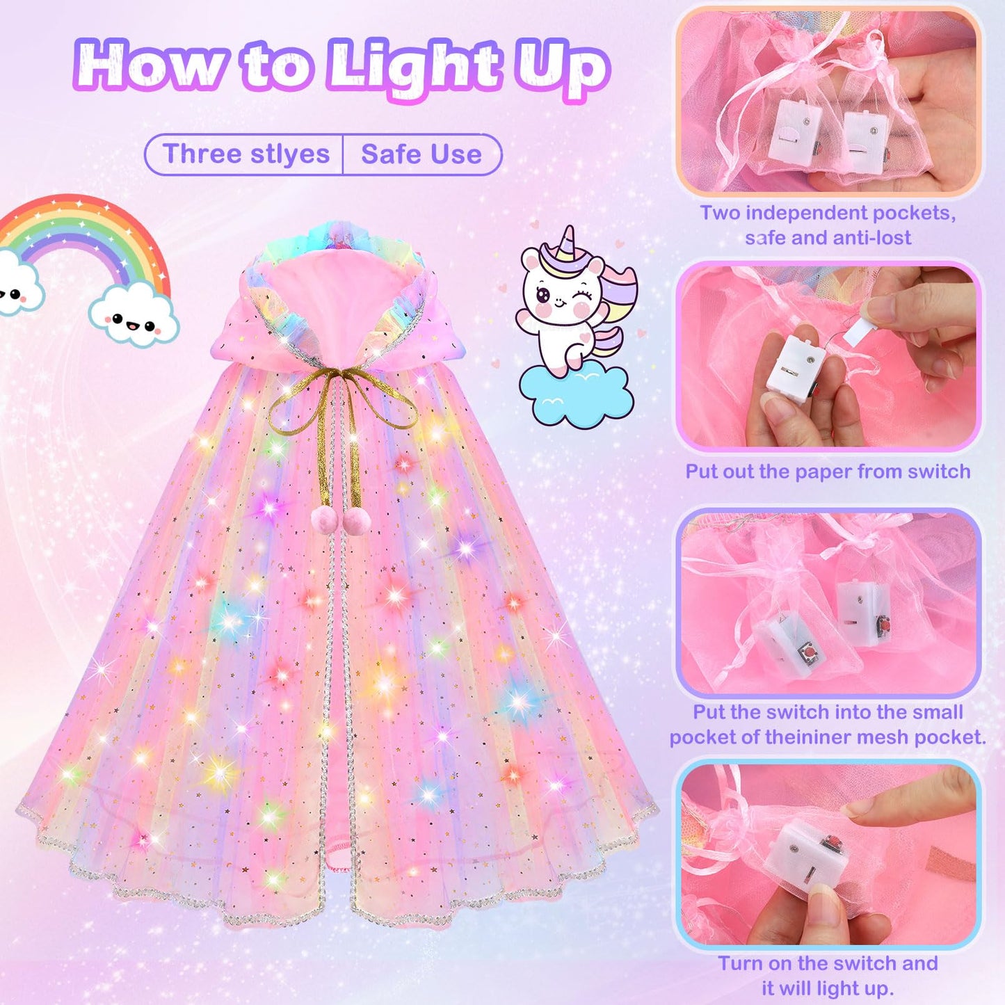 Byhttkigm Princess Dress Up For Girls 4-6, Dresses For Girls, Led Light Up Toys For 3 Year Old Girls Christmas Brithday Gifts