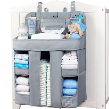 Xl Hanging Diaper Caddy Organizer - Reinforced Diaper Stacker For Crib That Keeps Shape For Changing Table, Playard, Wall & Door