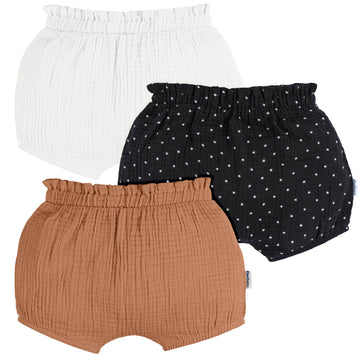 Gerber Baby Girls' 3-Pack Bubble Shorts, Brown