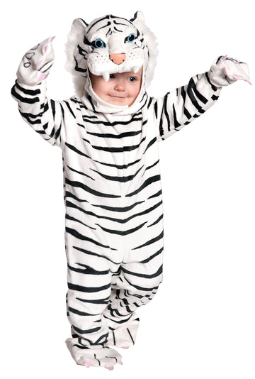Underwraps Baby'S Tiger Costume Jumpsuit, White, Large (2T-4T)