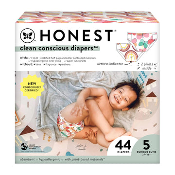 The Honest Company Clean Conscious Diapers For Sensitive Skin | Hypoallergenic, Fragrance Free | Girl Prints | Club Box, Size 5
