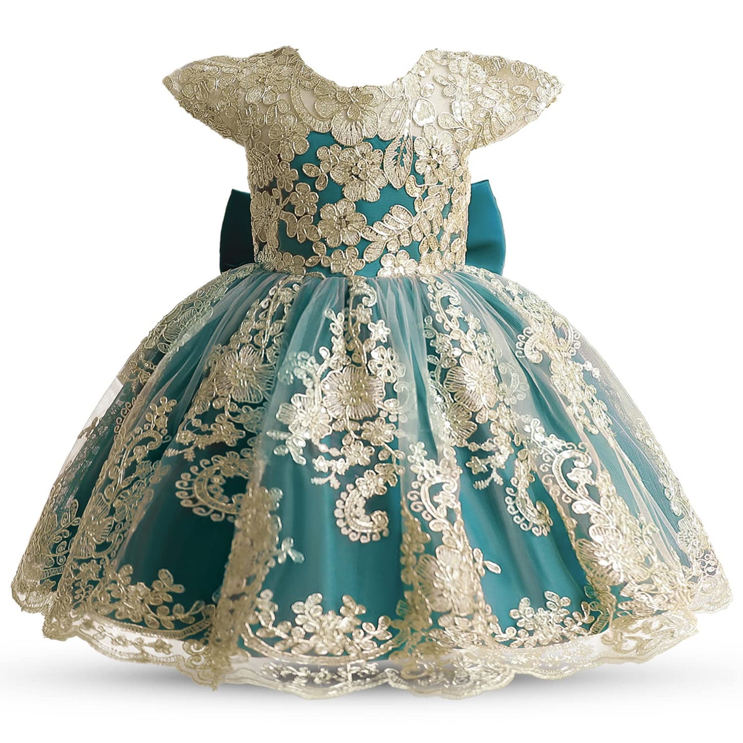 Nnjxd Baby Girl Dress Flower Embroidery Princess Tutu Pageant Party Gown 2006 Green Size(80) 6-12 Months