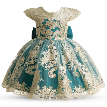 Nnjxd Baby Girl Dress Flower Embroidery Princess Tutu Pageant Party Gown 2006 Green Size(110) 3-4 Years