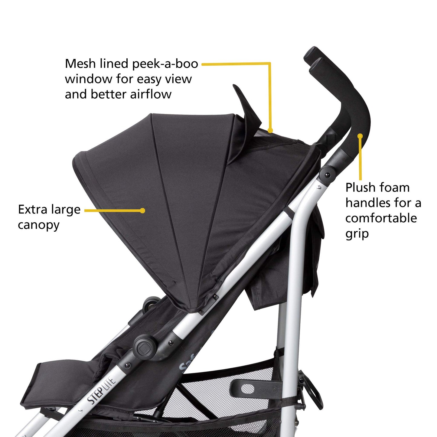 Safety 1St Step Lite Compact Stroller, Lightweight Aluminum Frame And A Breeze To Carry, At Only 15 Lbs, Back To Black