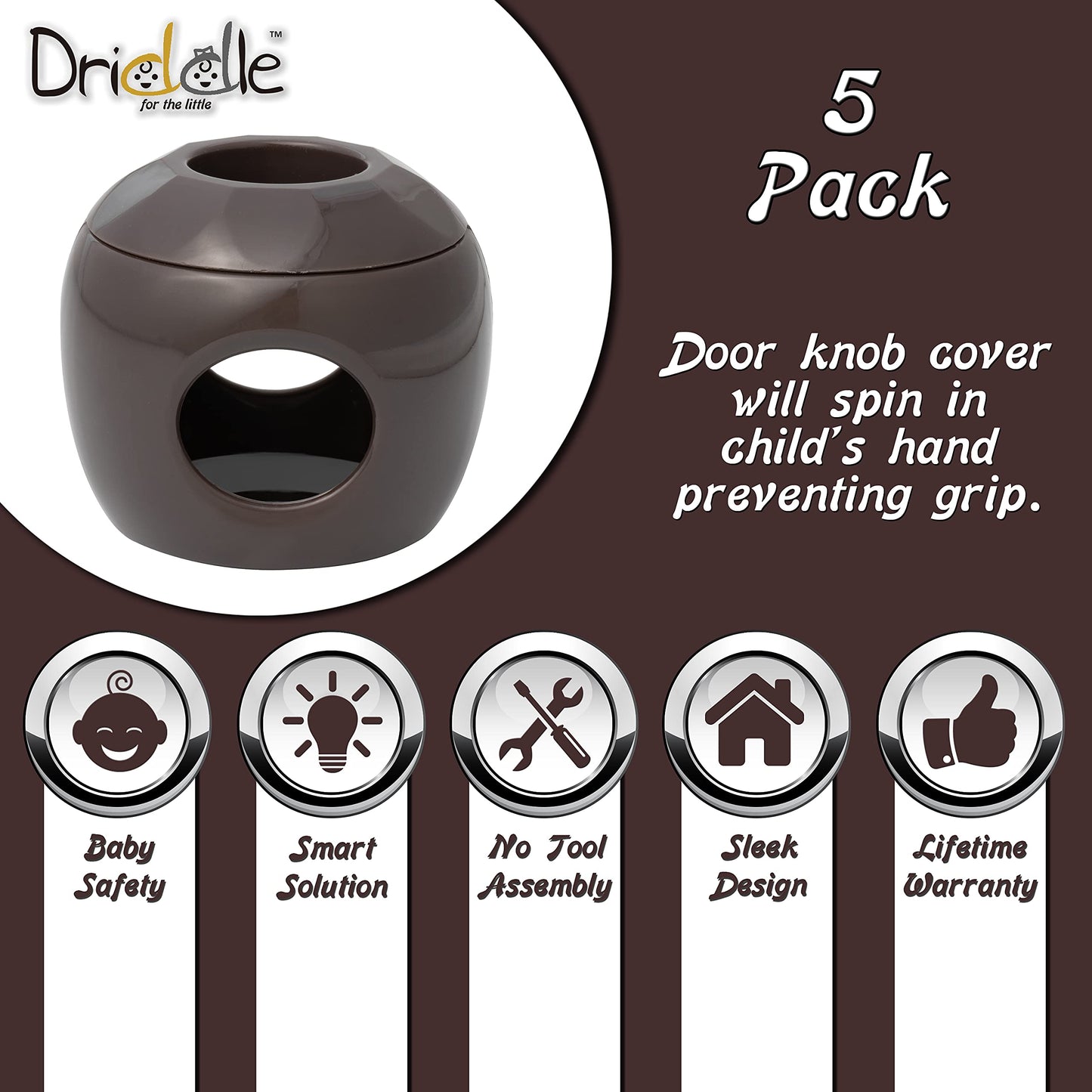 New & Improved - Door knob Baby Safety Cover - 5 Pack - Deter Little Kids from Opening Doors with A Child Proof Door Handle Lock