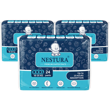 Nestura Baby Diapers Pants 3Xl (Xxxl) Size (1835 Kg), 72 Diapers | Pack Of 3 | Up To 10 Hrs Protection