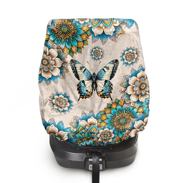 NDISTIN Butterfly Baby Car Seat Sun Shade Cover Breathable Baby Seat Covers for Car Seats Vintage Boho Floral Toddler Car Seat C