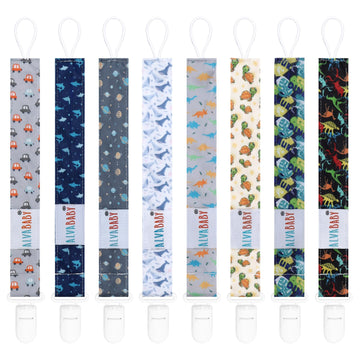 ALVABABY Pacifier Clips 8 Packs Paci Clip Holder Leashes for Baby Boys Fits Baby Teethers Dinosaur 8DP08