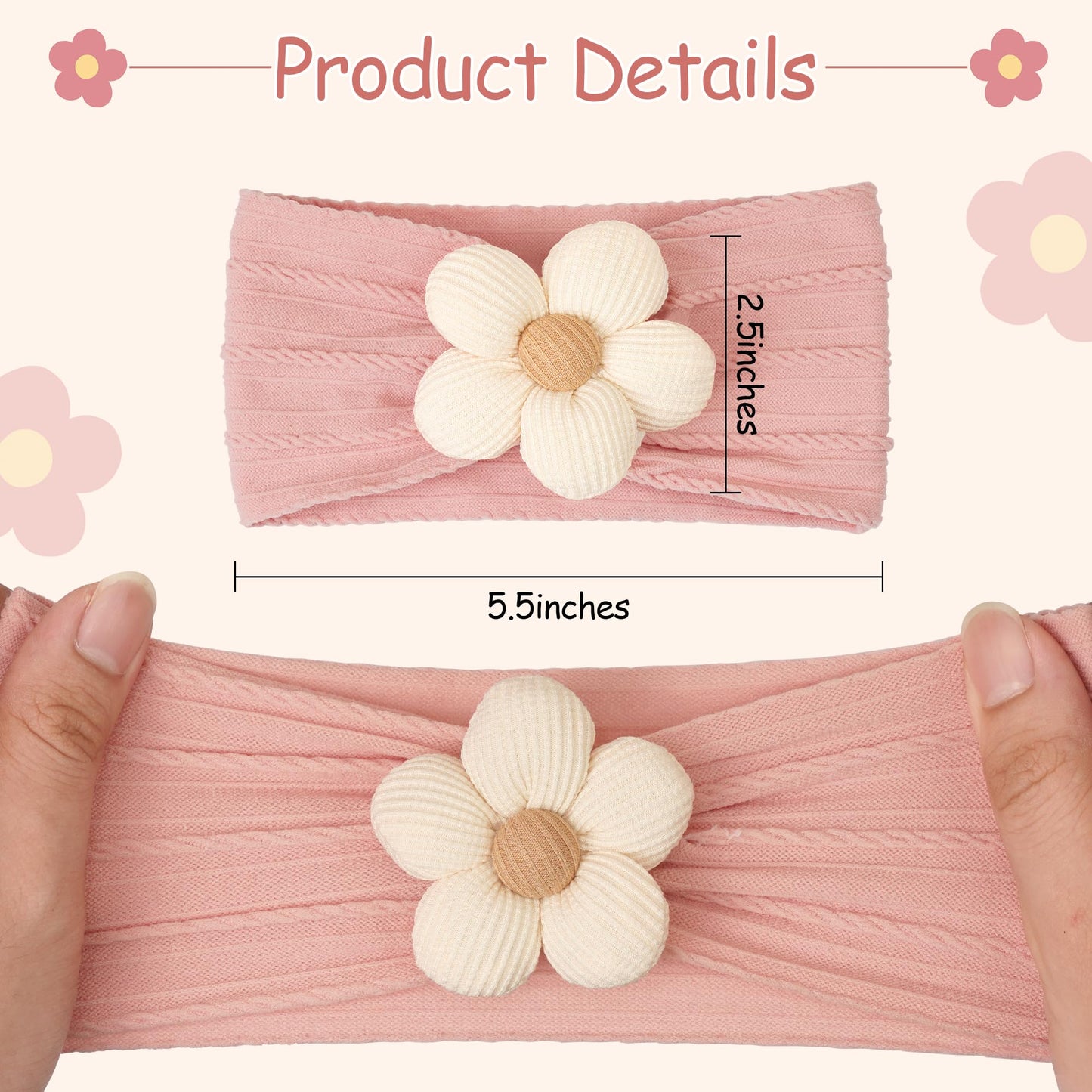 C  Llot 3 Pcs Baby Girl Headbands With Flower Nylon Headbands Soft Stretchy Headwear Hair Accessories For Newborn Infant Toddler