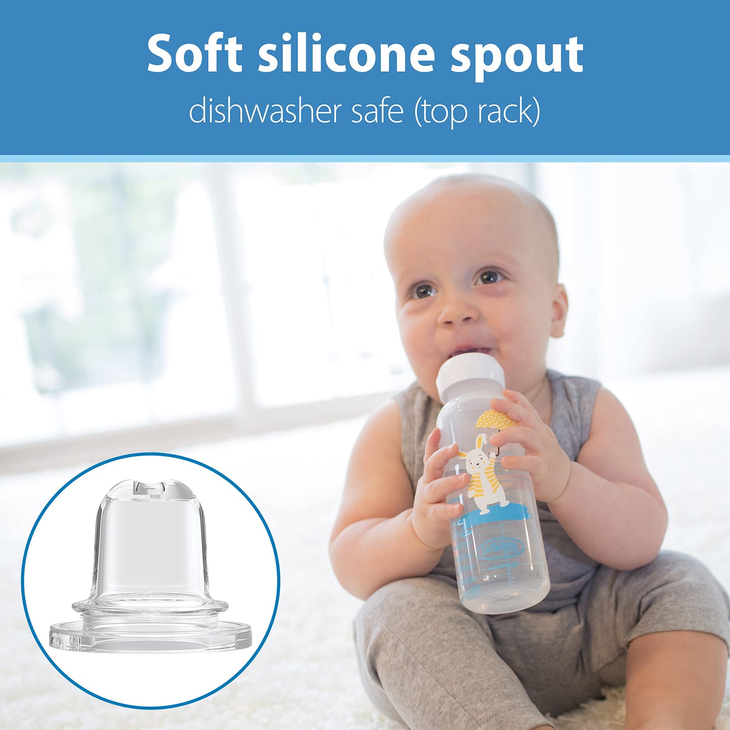 Dr. Brown'S Milestones Narrow Sippy Bottle, 100% Silicone Soft Sippy Spout, 8Oz/250Ml, Bunny, 6M+