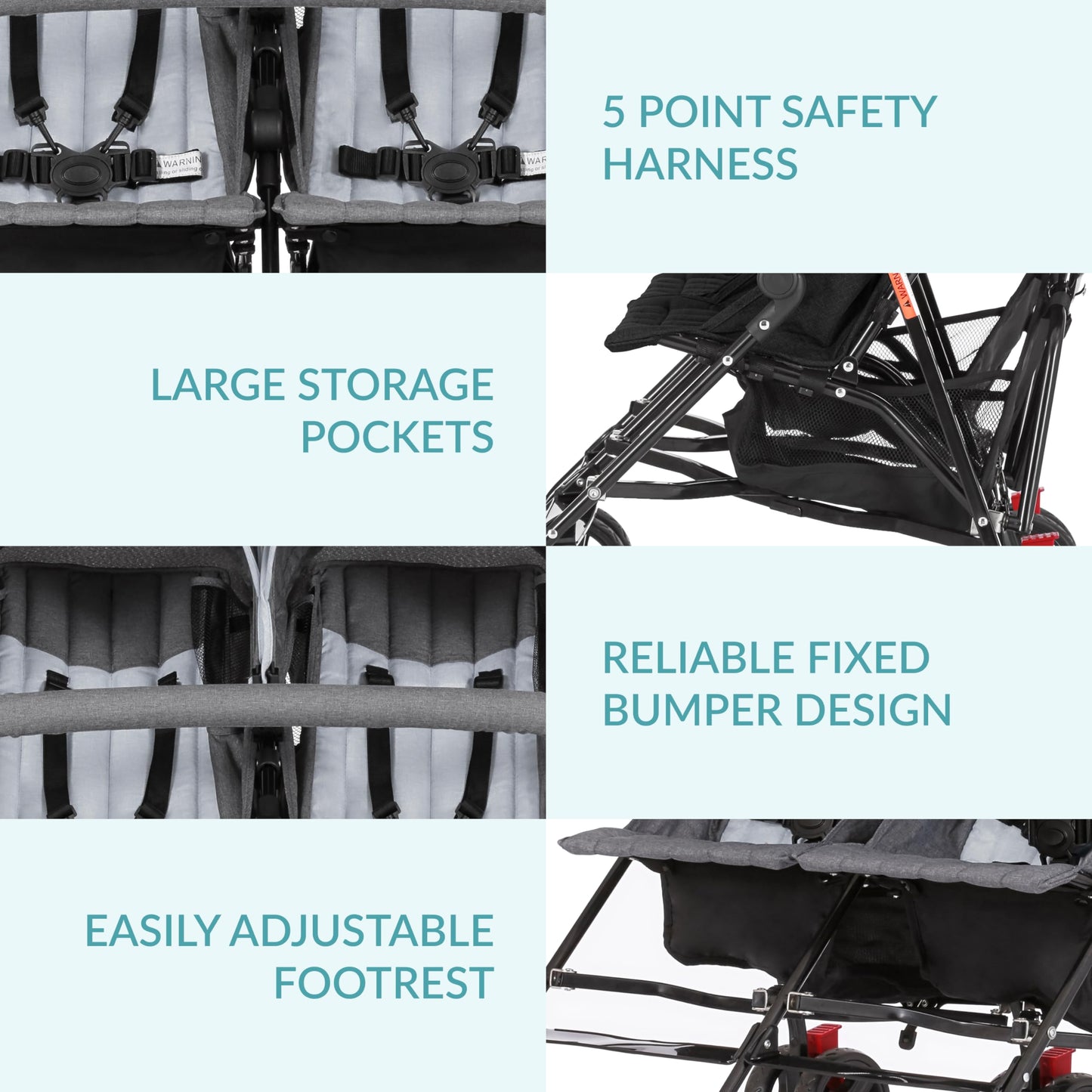 Dream On Me Volgo Twin Umbrella Stroller In Gray, Lightweight Double Stroller For Infant & Toddler, Compact Easy Fold, Large Sto