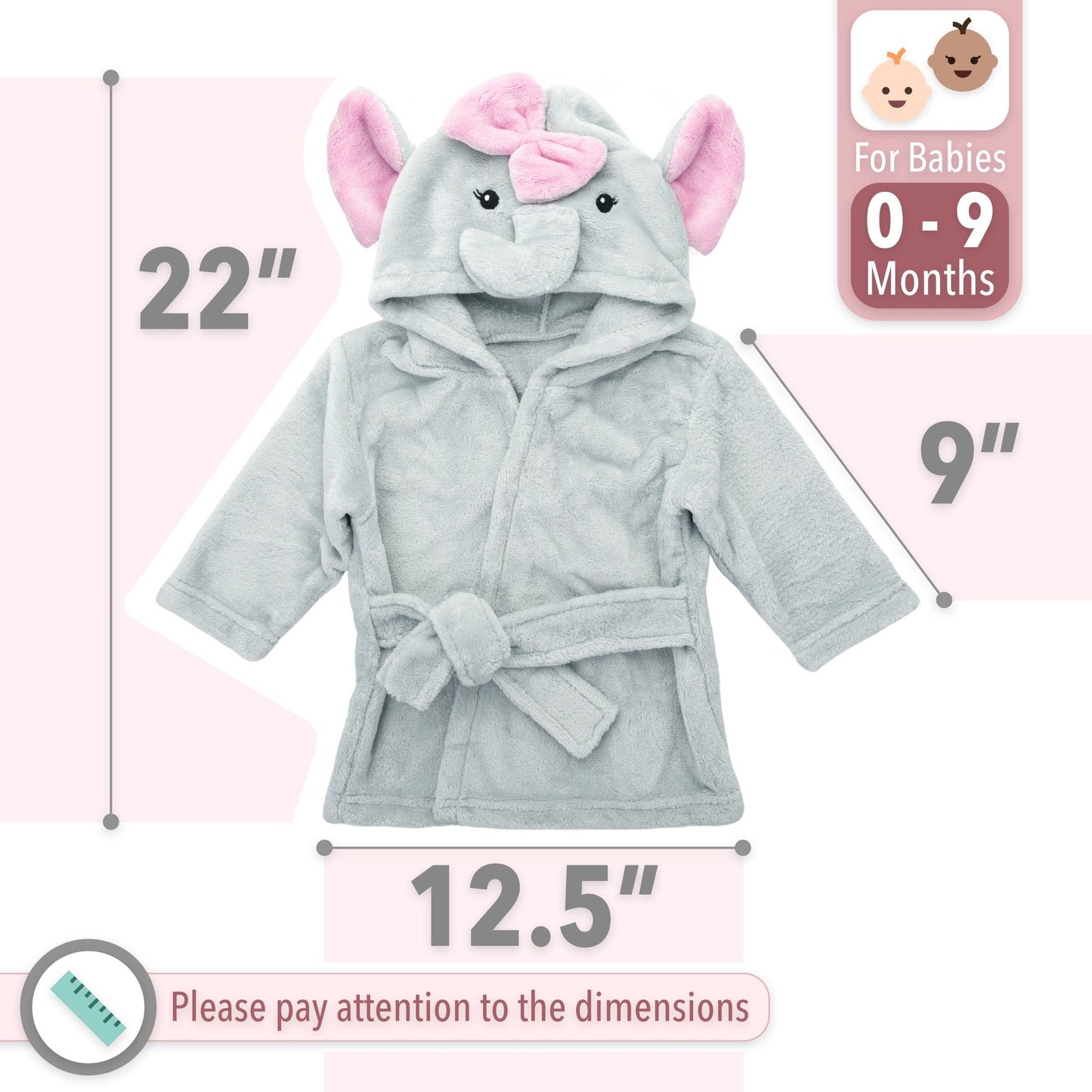 Mr. Pen- Baby Animal Face Robe, Unisex, 0-9 Month, Plush Baby Robe, Animal Face Robe, Baby Bathrobe, Elephant Bathrobe Baby, Bab