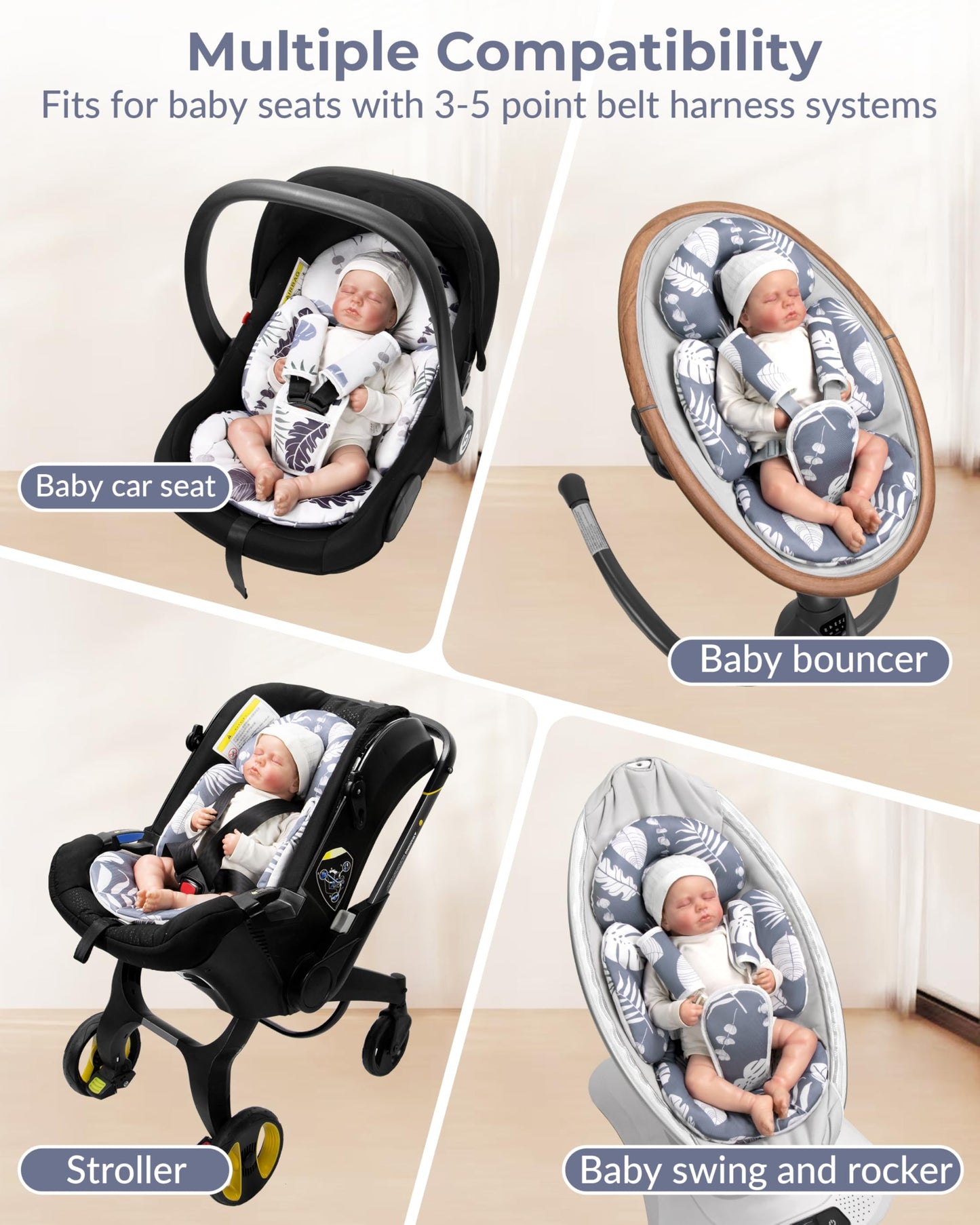 Tinlyfinly Infant Car Seat Insert, Head And Body Support, Reversible Newborn Insert Compatible With Baby Carseat, Stroller, Mama