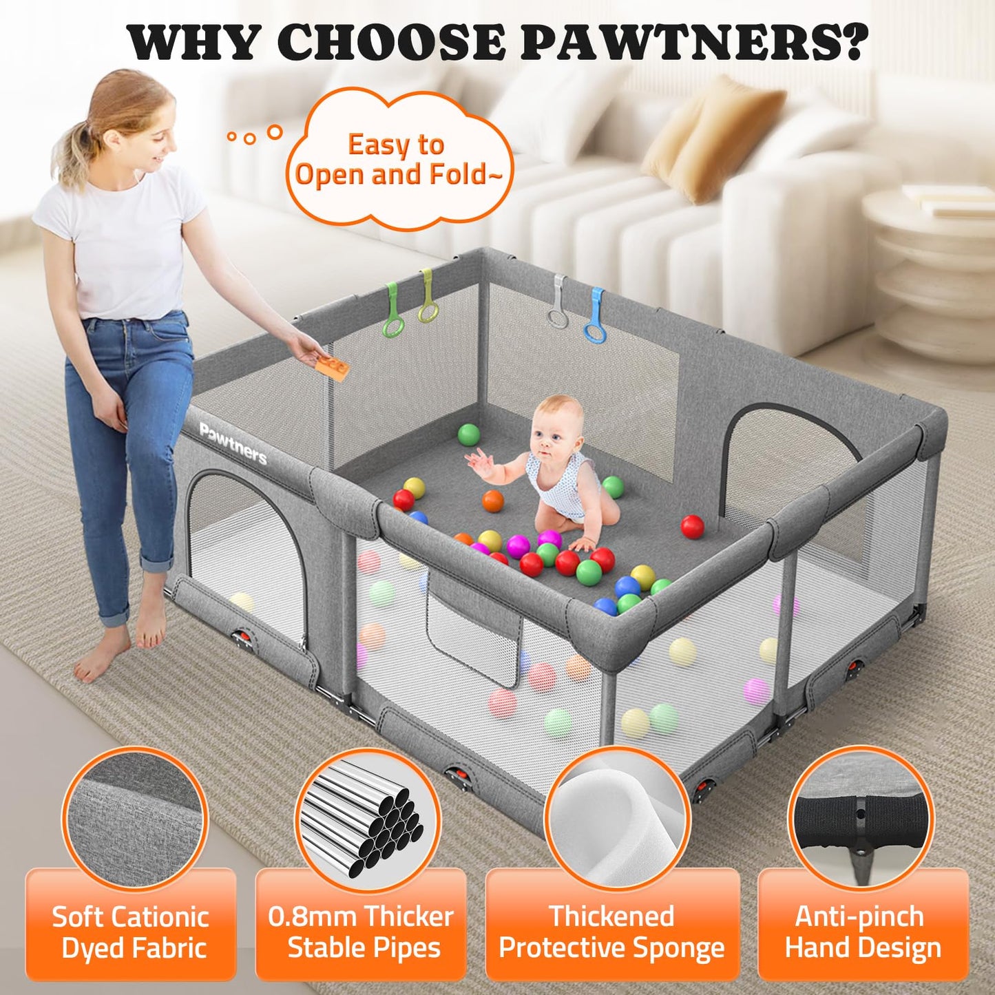 Foldable Playpen For Babies And Toddlers: 71' L X 59' W X 27' H, Large Kids Play Yard, Portable For Indoor And Outdoor Play A