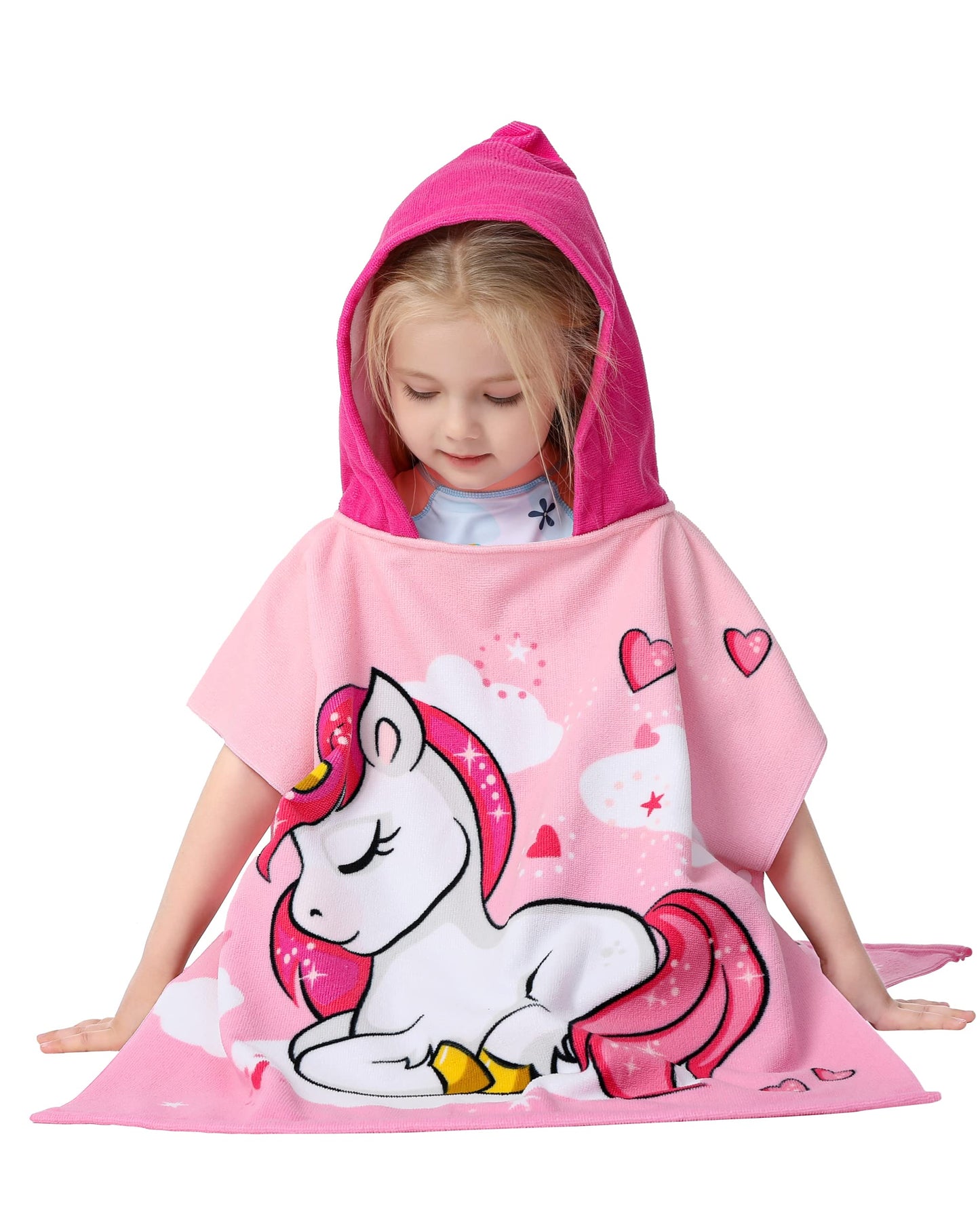 Athaelay Kids Hooded Poncho Towel For Girls, Toddlers Bath Beach Pool Swim Towels With Hood Cover-Ups Swimwear (3D Unicorn With