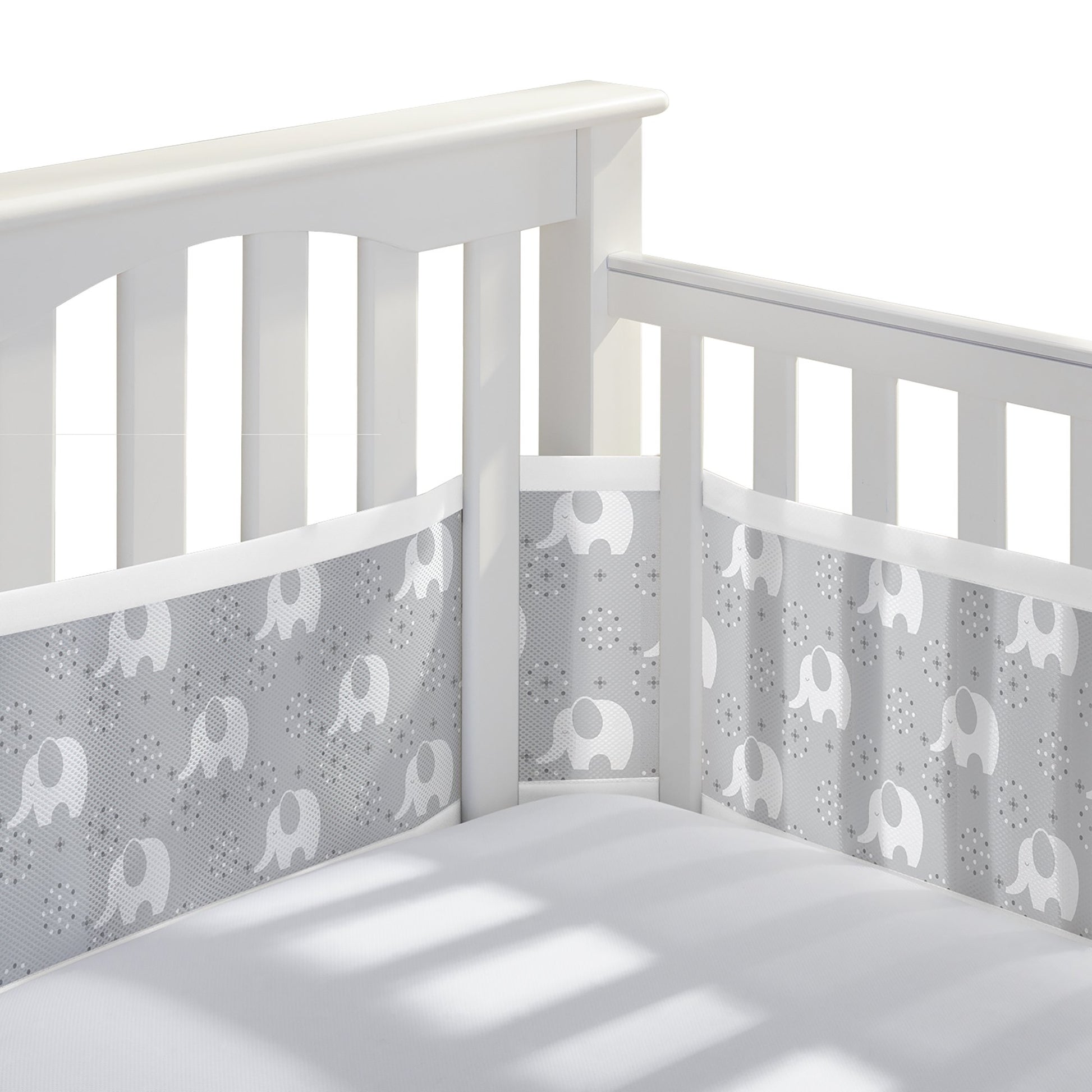 Breathablebaby Breathable Mesh Liner For Full-Size Cribs, Classic 3Mm Mesh, Peaceful Elephants (Size 4Fs Covers 3 Or 4 Sides)