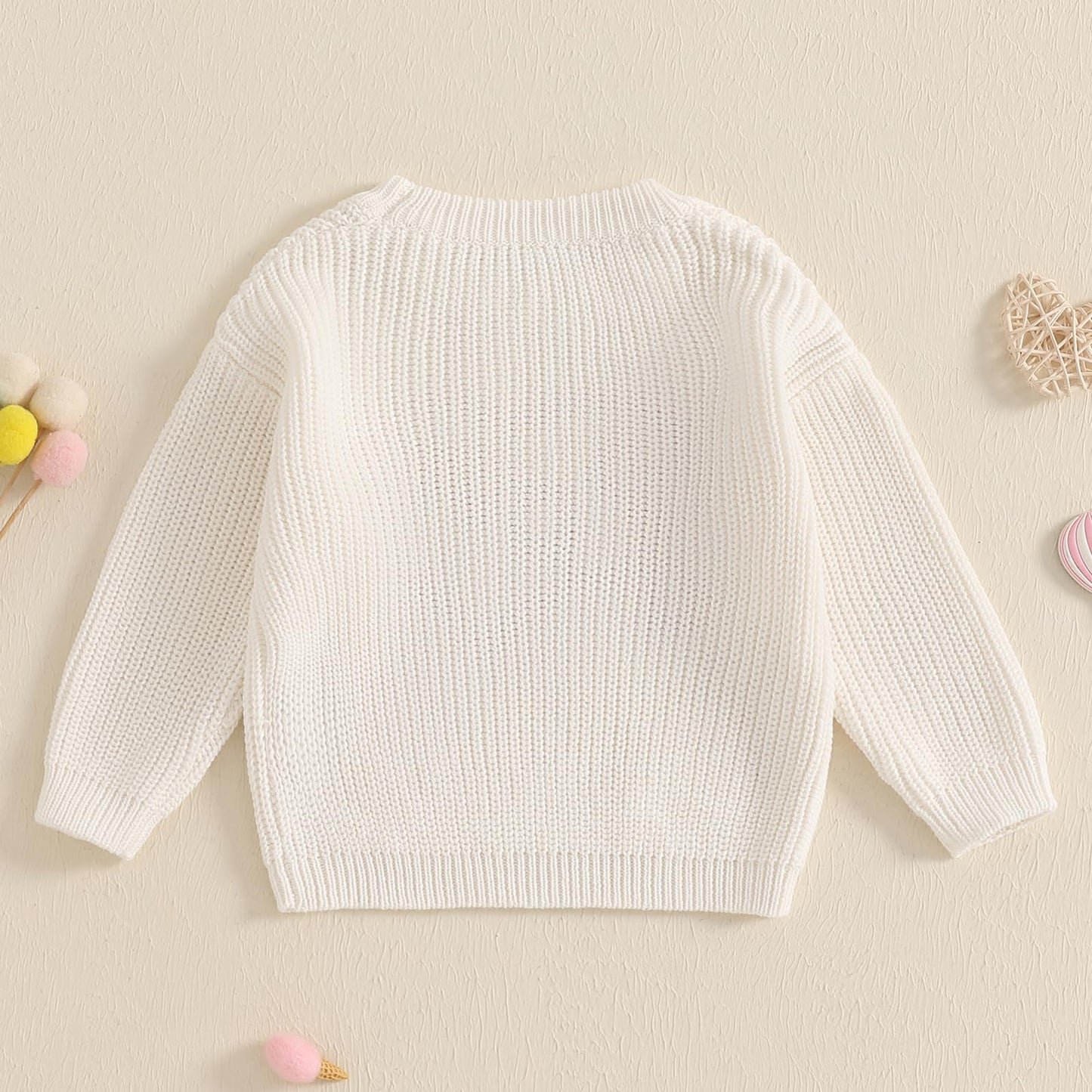 Nokpsedcb Baby Girl Cute Long Sleeve Heart Flowers Embroidery Oversized Sweater Toddler Valentine Outfit (White Love, 3-4 Years)