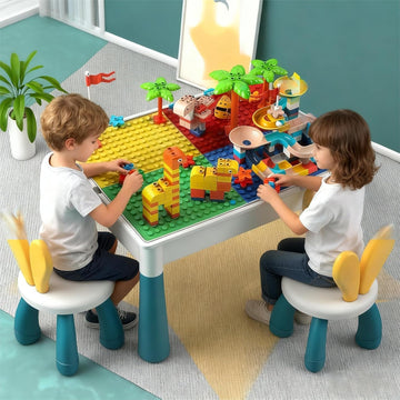 Dawnwake Building Blocks Table, Convertible Toddler Study Table And Chairs Set With Blocks, For Kids Ages 24, MultiPurpose Pla