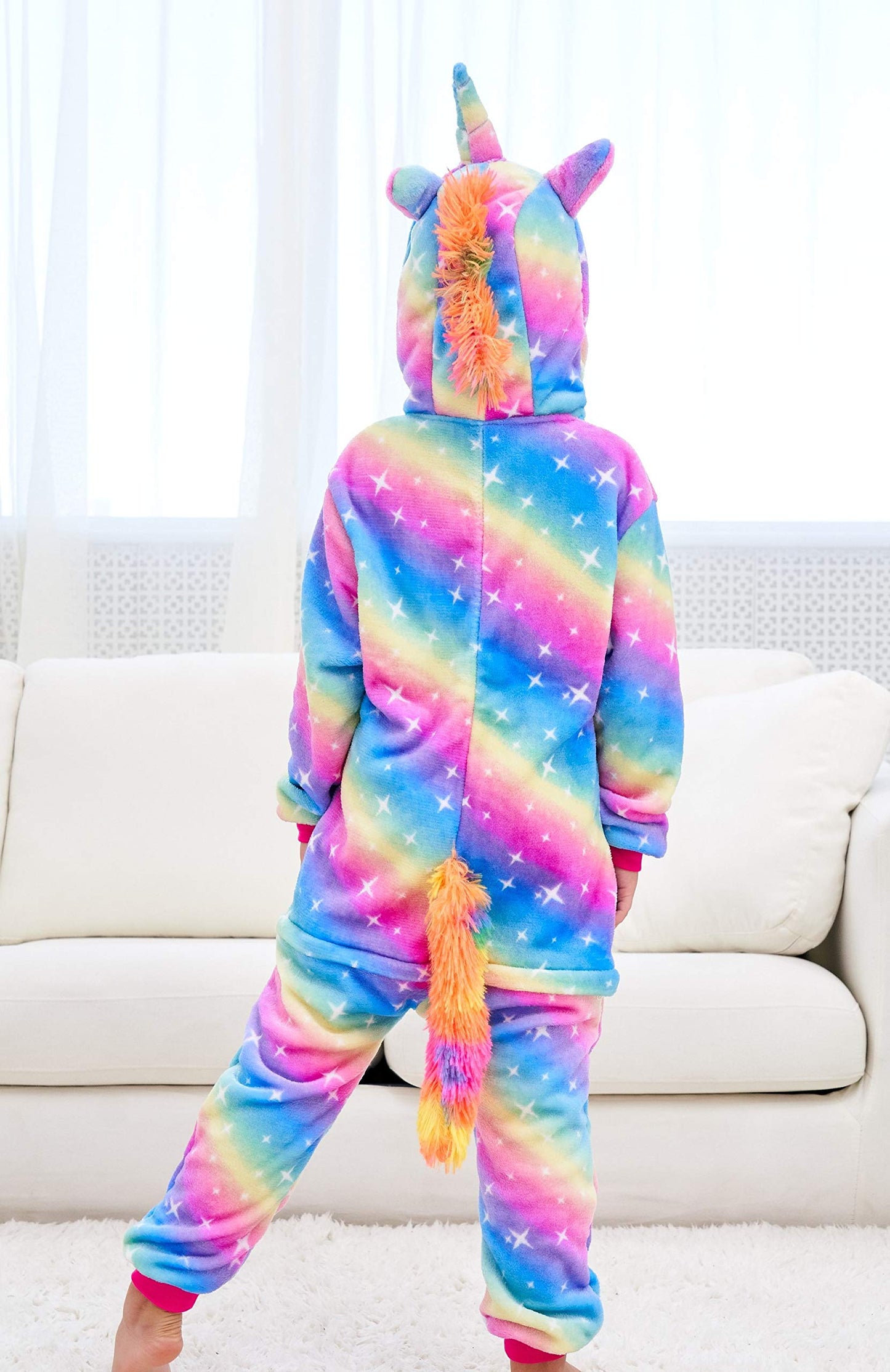 Chetosho Unicorn Hooded Onesie Girls Halloween One Piece Kids Costume (Oblique Stripe Starry Blue 4-5 Years)