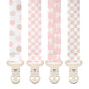 Stadela Baby Fabric Pacifier Clip Holder, Plastic Clip, 4-Pack, Checker Pattern, Emily Set