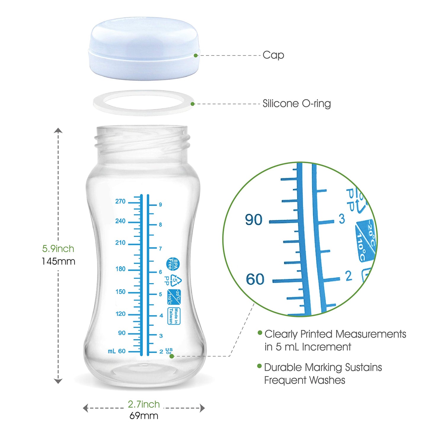 Maymom Wide-Mouth Milk Storage Collection Bottle With Travel Cap And Sealing Ring ; Replacement To Spectra S1 S2 Avent Natural A