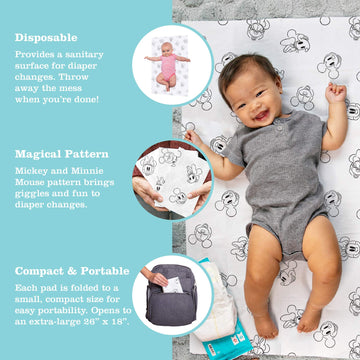 Disney Baby By J.L. Childress Disposable Changing Pads For Baby - Disney Travel Essential - Diaper Changing Table Liners - Dispo