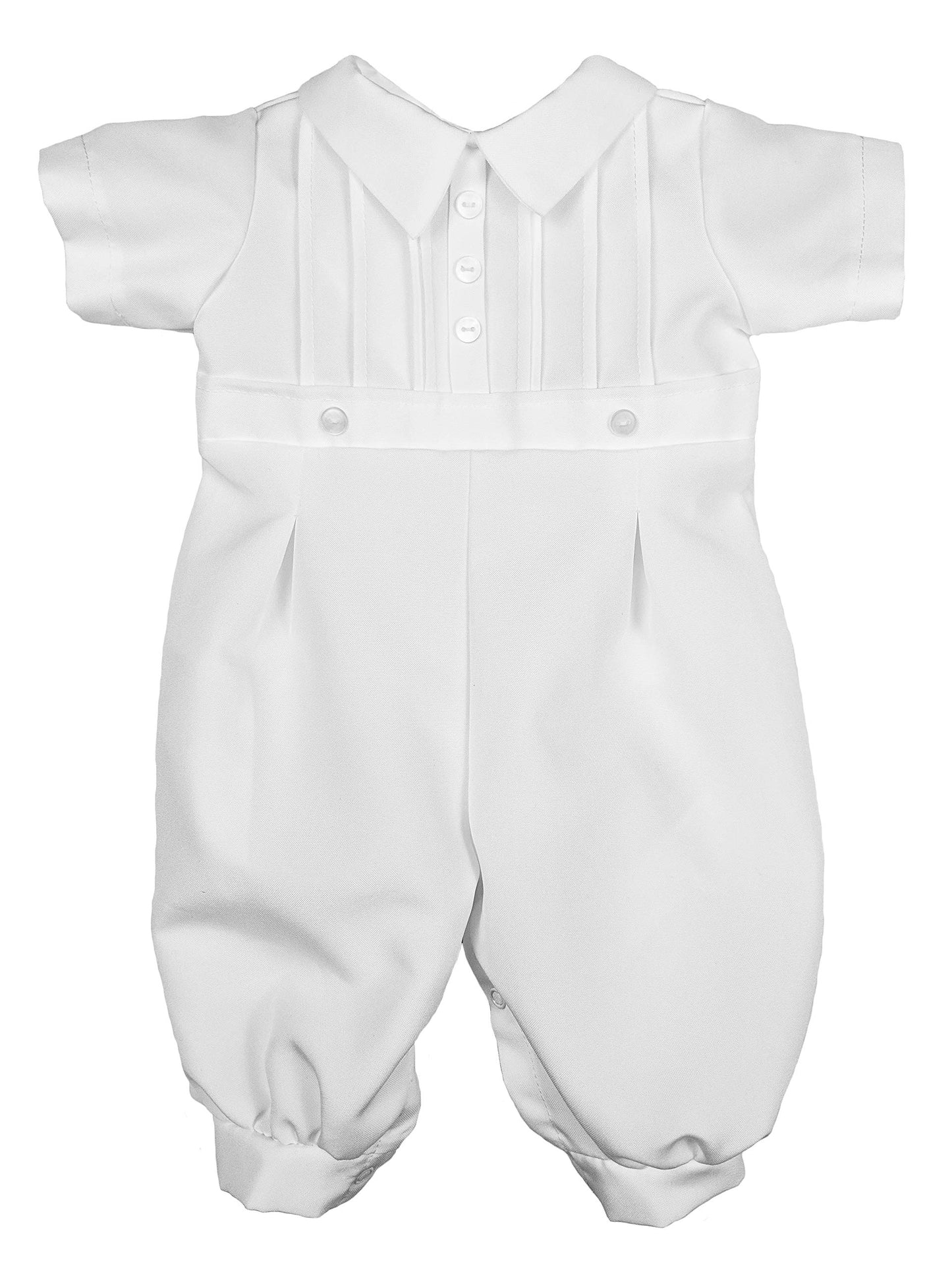 Little Things Mean A Lot Baby Boys White Short Sleeve Collared Romper Coverall With Pin-Tucking 6M