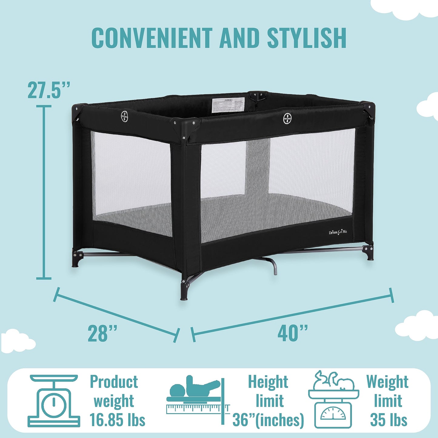 Dream On Me Nest Portable Playard In Black With Carrybag An Shoulder Strap, Lightweight, Packable And Easy Setup Baby Playard, B