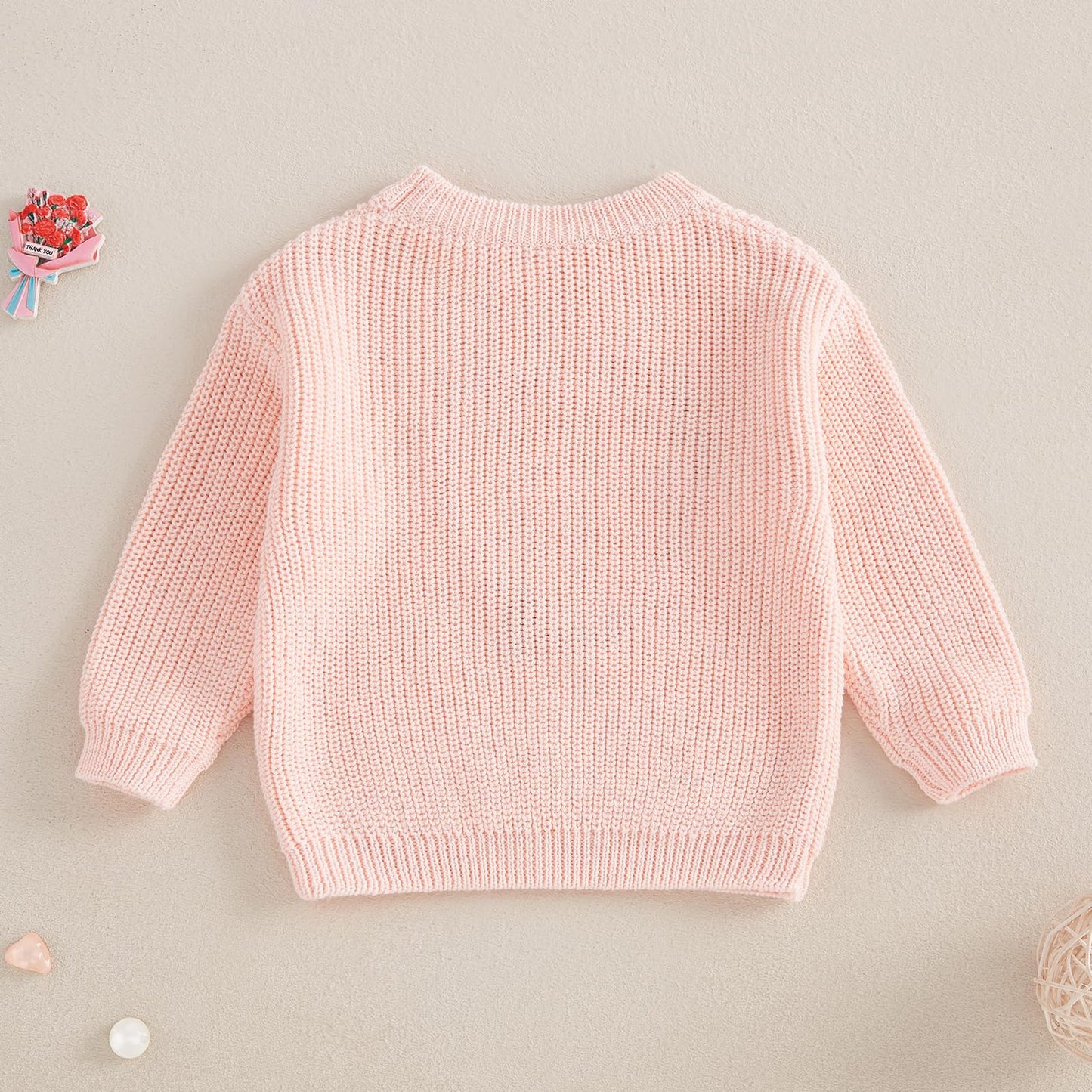 Nokpsedcb Baby Girl Cute Long Sleeve Heart Flowers Embroidery Oversized Sweater Toddler Valentine Outfit (Light Pink, 12-18 Mont
