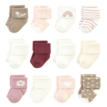 Hudson Baby Unisex Baby Cotton Rich Newborn And Terry Socks, Blush Heart, 6-12 Months