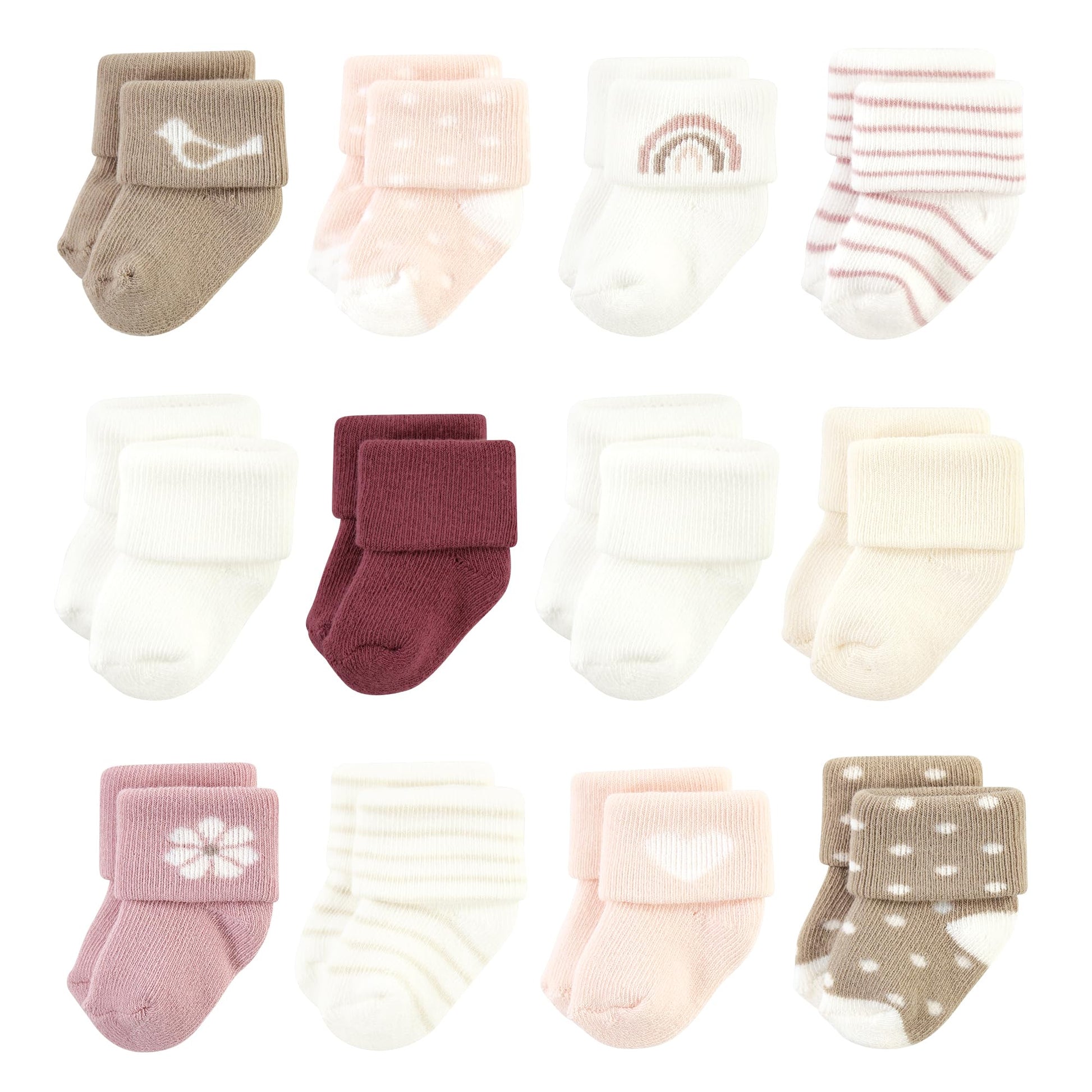 Hudson Baby Unisex Baby Cotton Rich Newborn And Terry Socks, Blush Heart, 0-6 Months