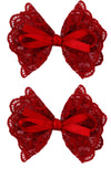 ZOONAI Baby Girl Lace Hair Bows Cute Bowknot Boutique Hair Clip Teens Toddlers Hairpin Headwear Hair Accessories - Set of 2 (Red